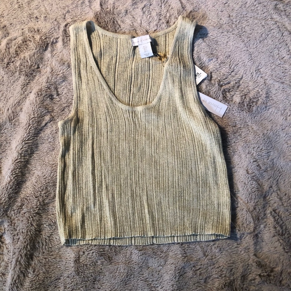 HOUSE OF HARLOW 1960 Women Small  Gold Metallic Ribbed Sleeveless Cropped Top